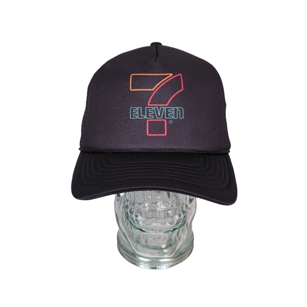7 Eleven Black Trucker Hat Snapback NEW Mesh Back Adjustable Cap